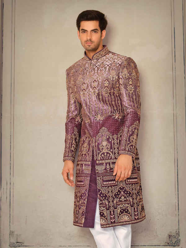 Royal Violet  Velvet Sherwani with Rich Embroidery