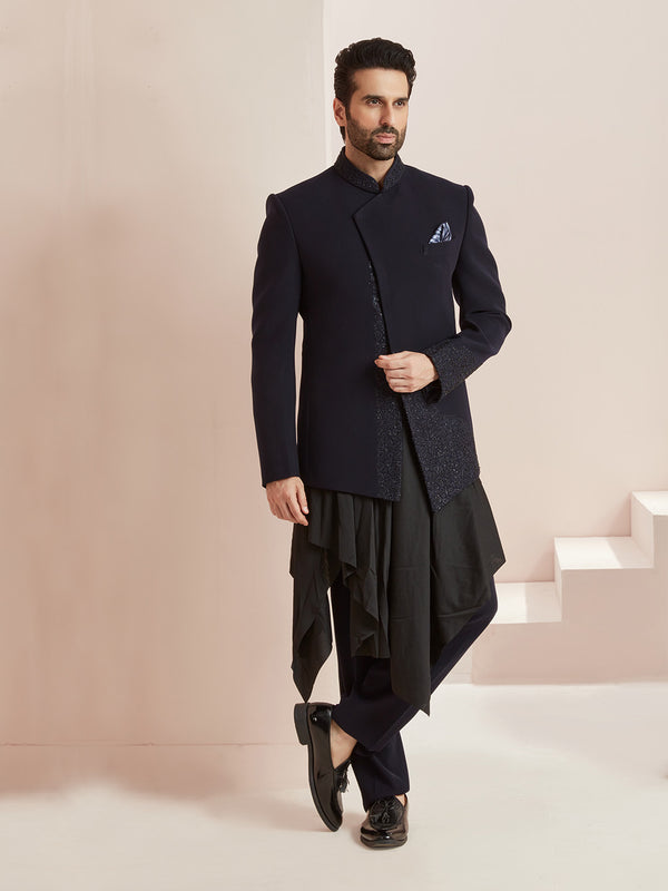 Asymmetric Indowestern Designer Suit in Black