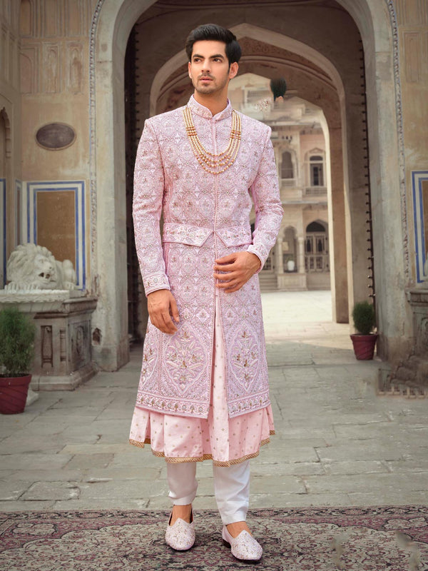 Stellar Lavender Silk Sherwani with Glided Embroidery