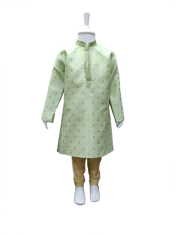 Embellished Parrot Green Kurta Paired with Matte Gold Churidars