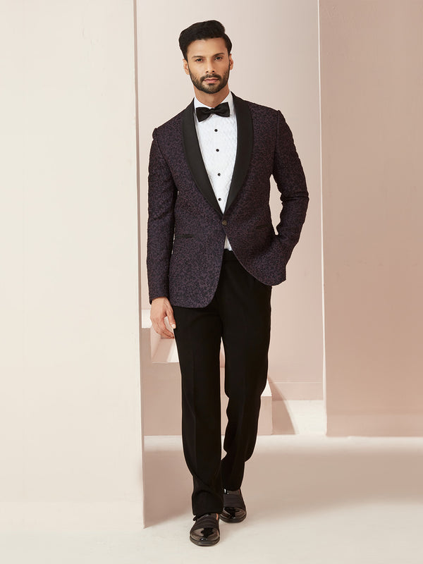 Dynamic Purple Blazer Paired with Black Pants for Partywear