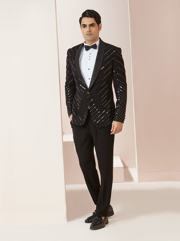 Mens Slim Fit Partywear Suit in Black