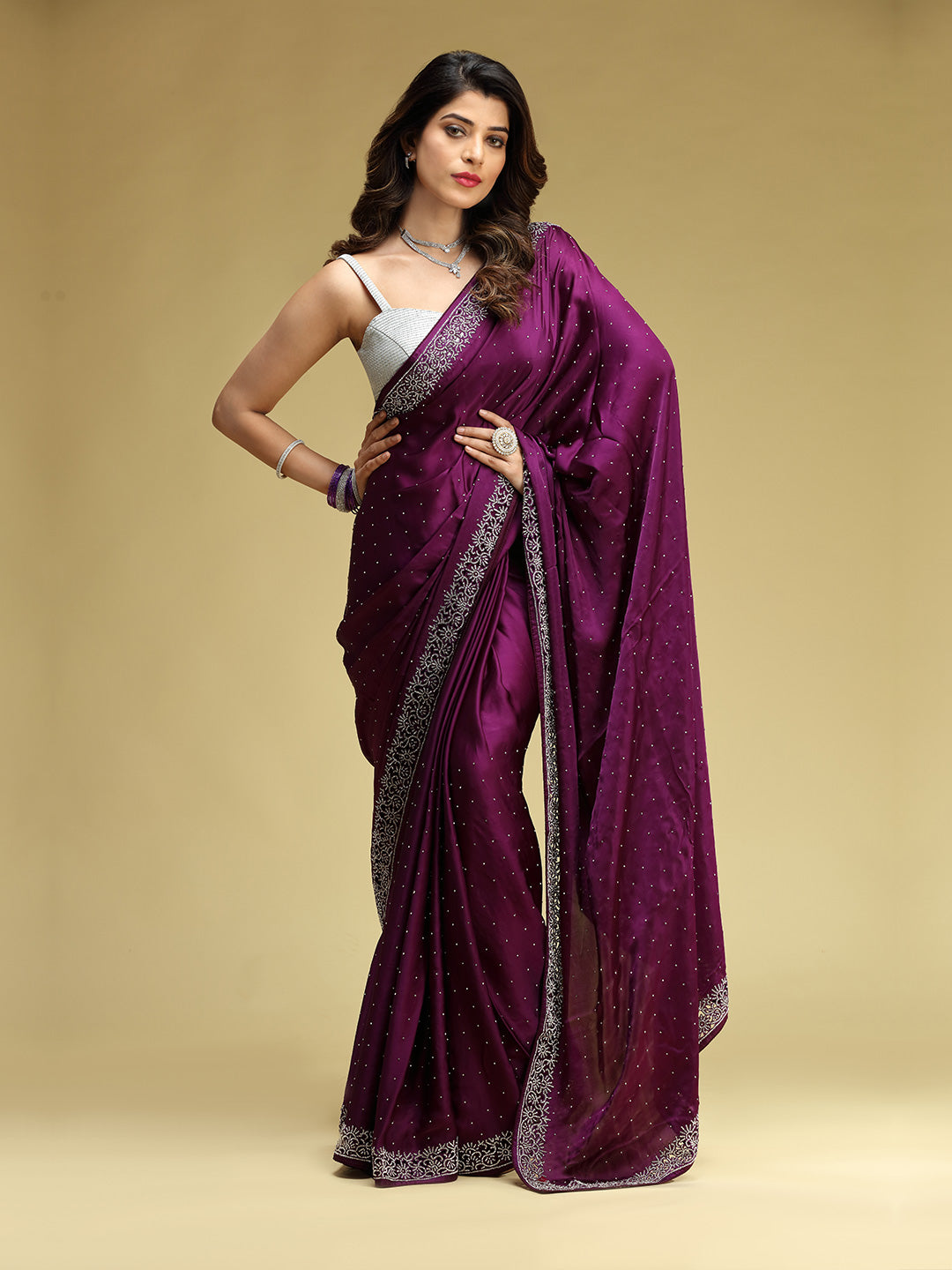 Dazzling wine satin printed saree - G3-WSA53948 | G3fashion.com