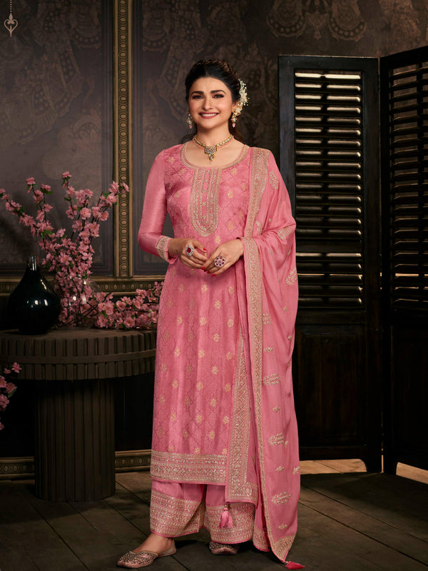 Ethnic Pretty Pink Embroidered Silk Dress