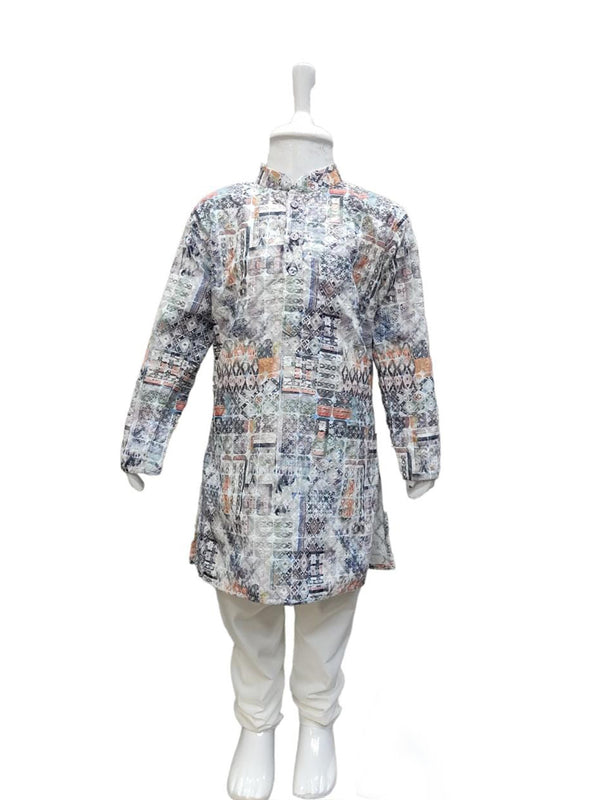 Unique Abstract Printed Silk Kurta Set for Boys