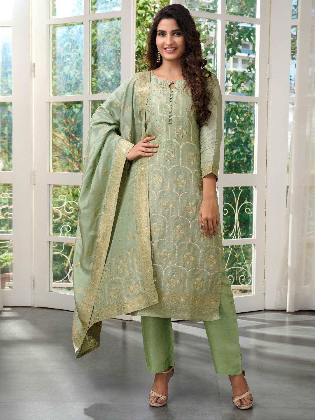 Pretty Powder Blue Pink Salwar Suit - Rana's by Kshitija