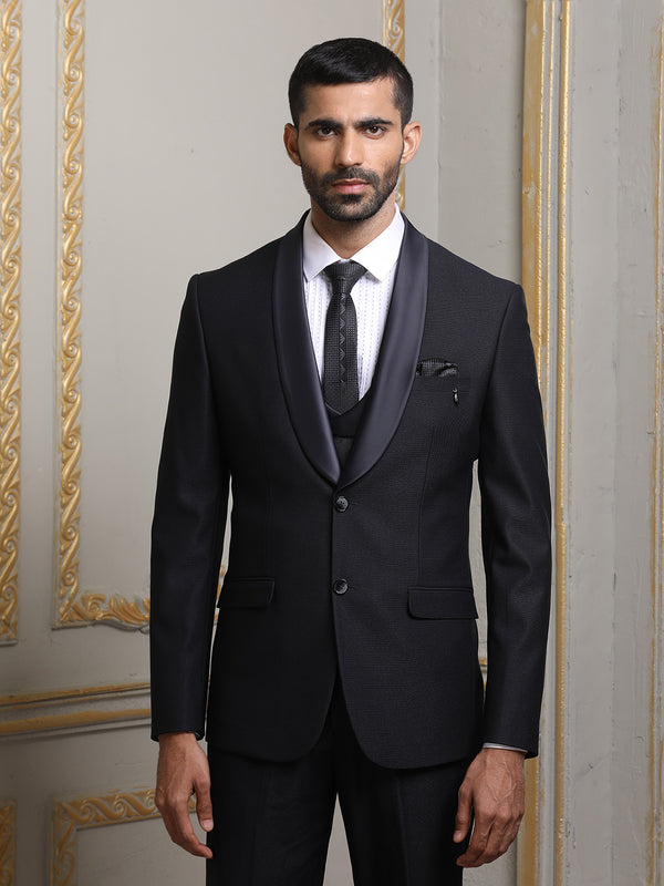 Debonair Charcoal Black Imported Slim Fit Suit For Men