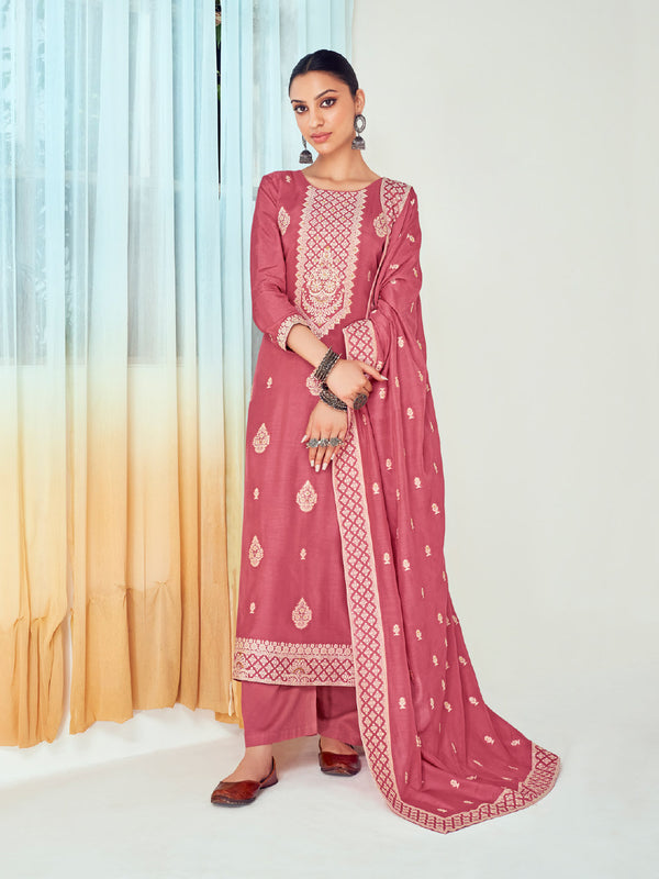 Magnificient Pink Long Kurta Banarasi Silk Stitched Dress for Women