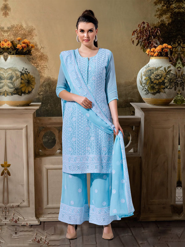 Stylish Powder Blue Salwar Suit