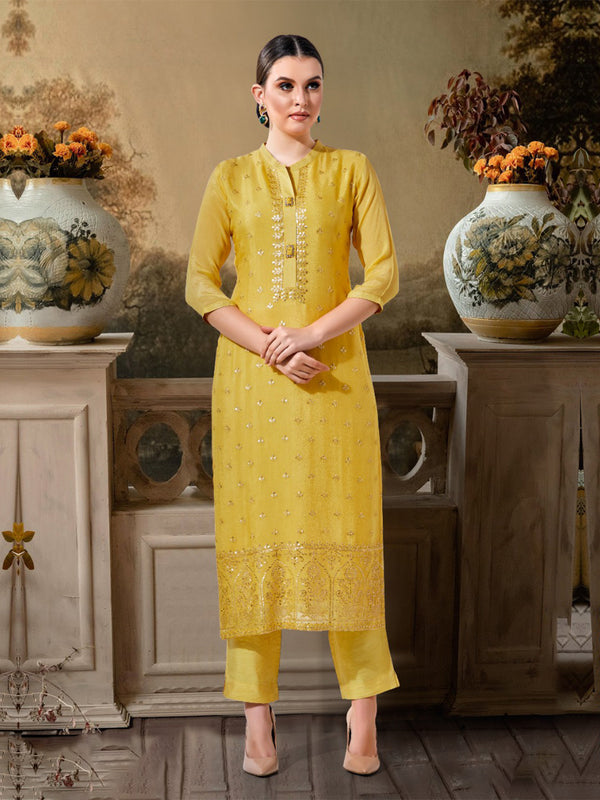 Classy Yellow Soft Silk Women's Designer Kurti