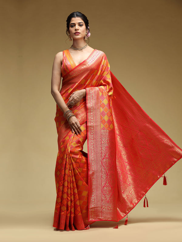 Elegant Solid Multi-Color Upada Saree With Checks Designs