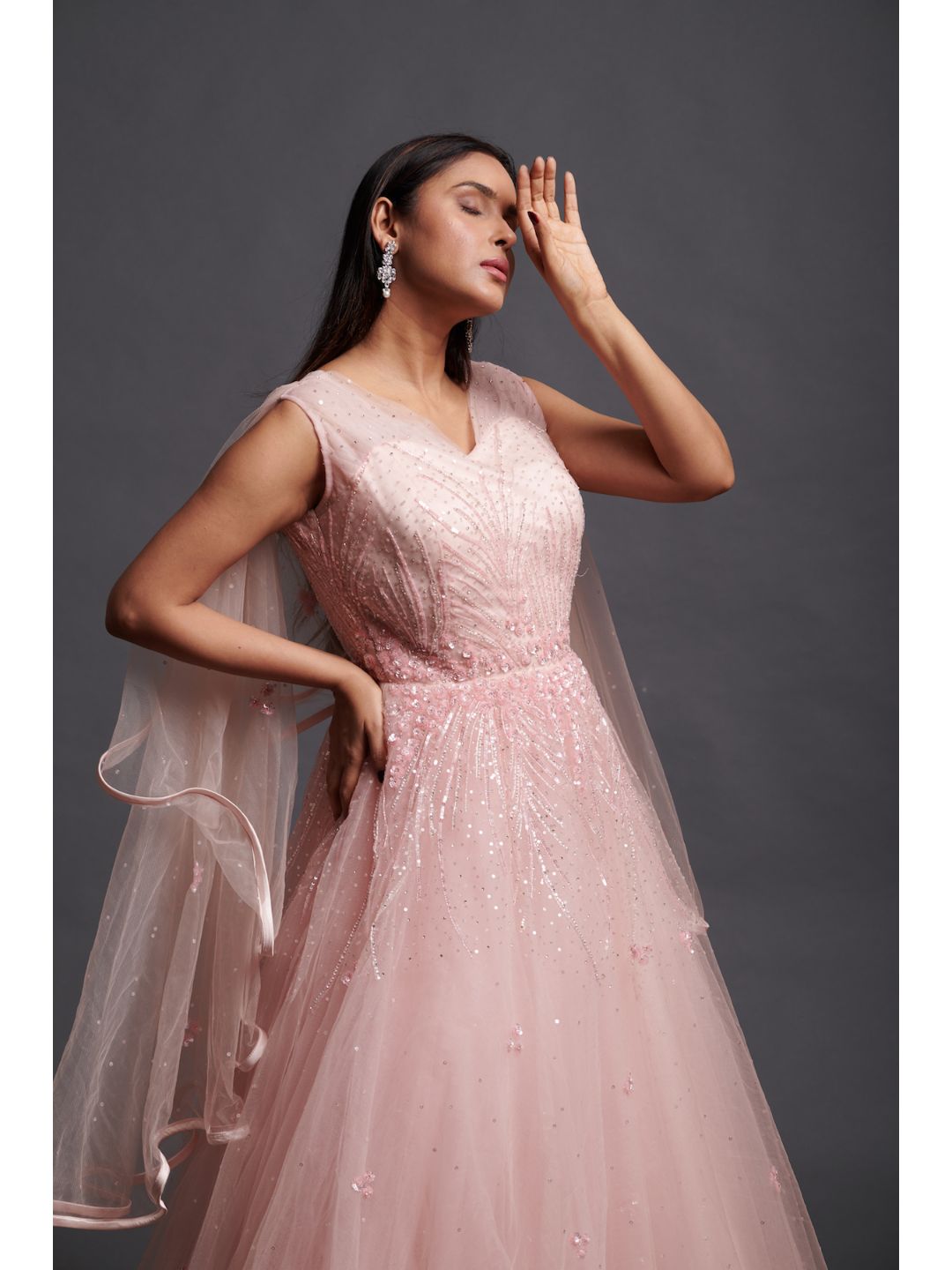 Buy Sayyoni Sumptuous Off White and Baby Pink Net Gown Suit online   Looksgudin