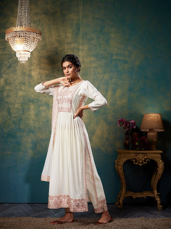 Long Side Slit Anarkali Resembling Suit for Women in White