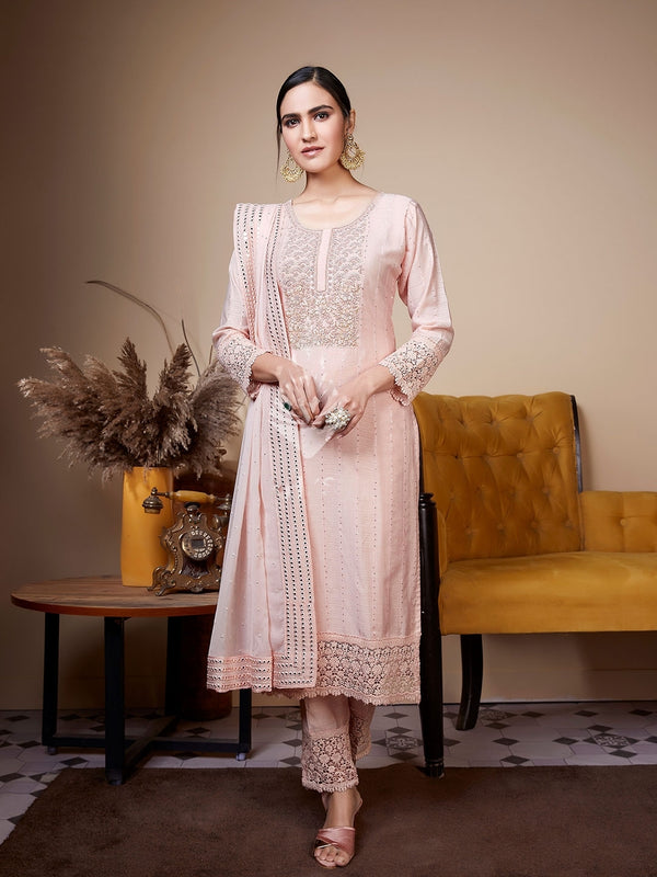 Peach Suit for Women Curated With Fantastic Mirror and Lace Work