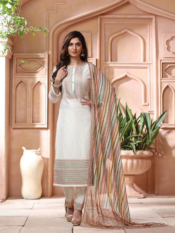 Wonderful Off-White Hue Dress Paired with Classic Multi-Coloured Dupatta
